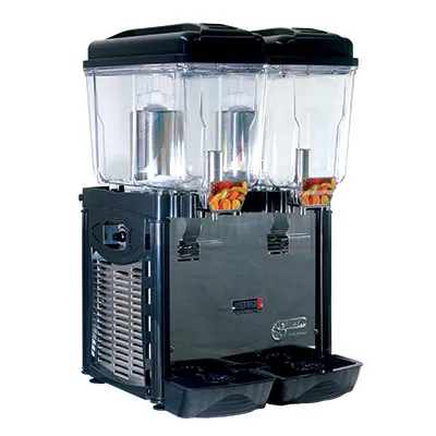 Dispensador de bebidas refrigerado con tres contenedores.