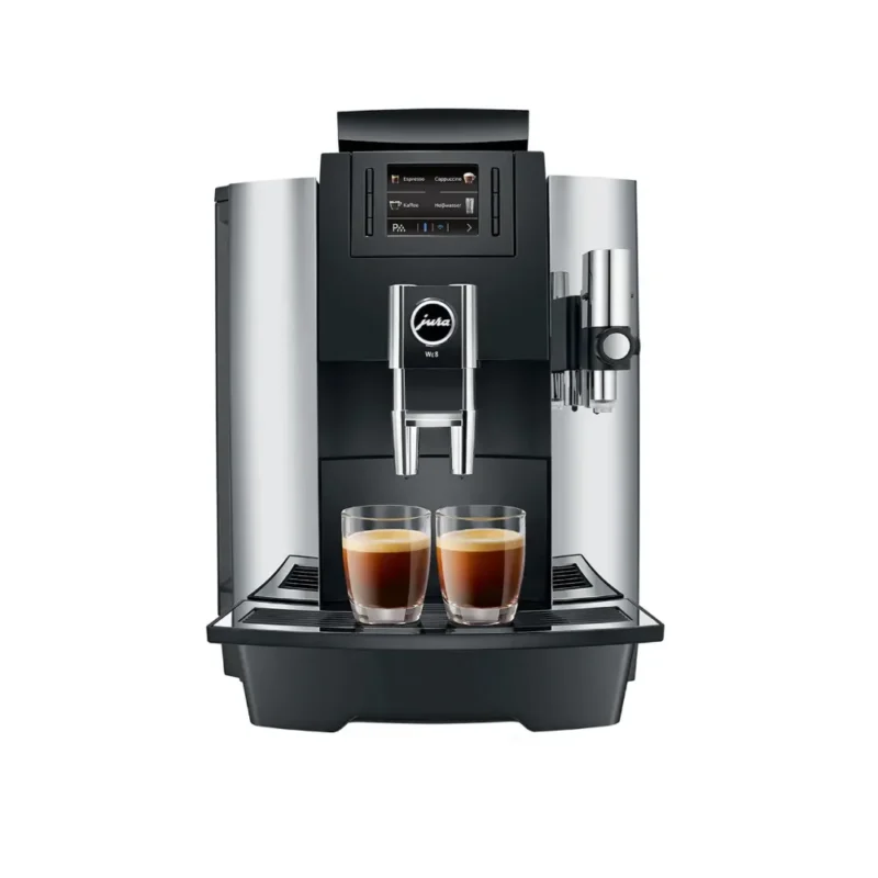 Máquina automática de café M-WE8 Máquina de café espresso moderna con dos tazas servidas.