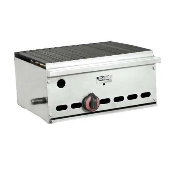 Asador industrial de gas con perilla frontal.