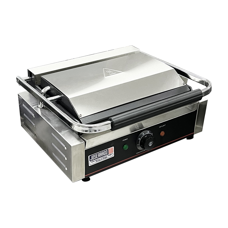Parrilla eléctrica de acero inoxidable para cocina comercial.